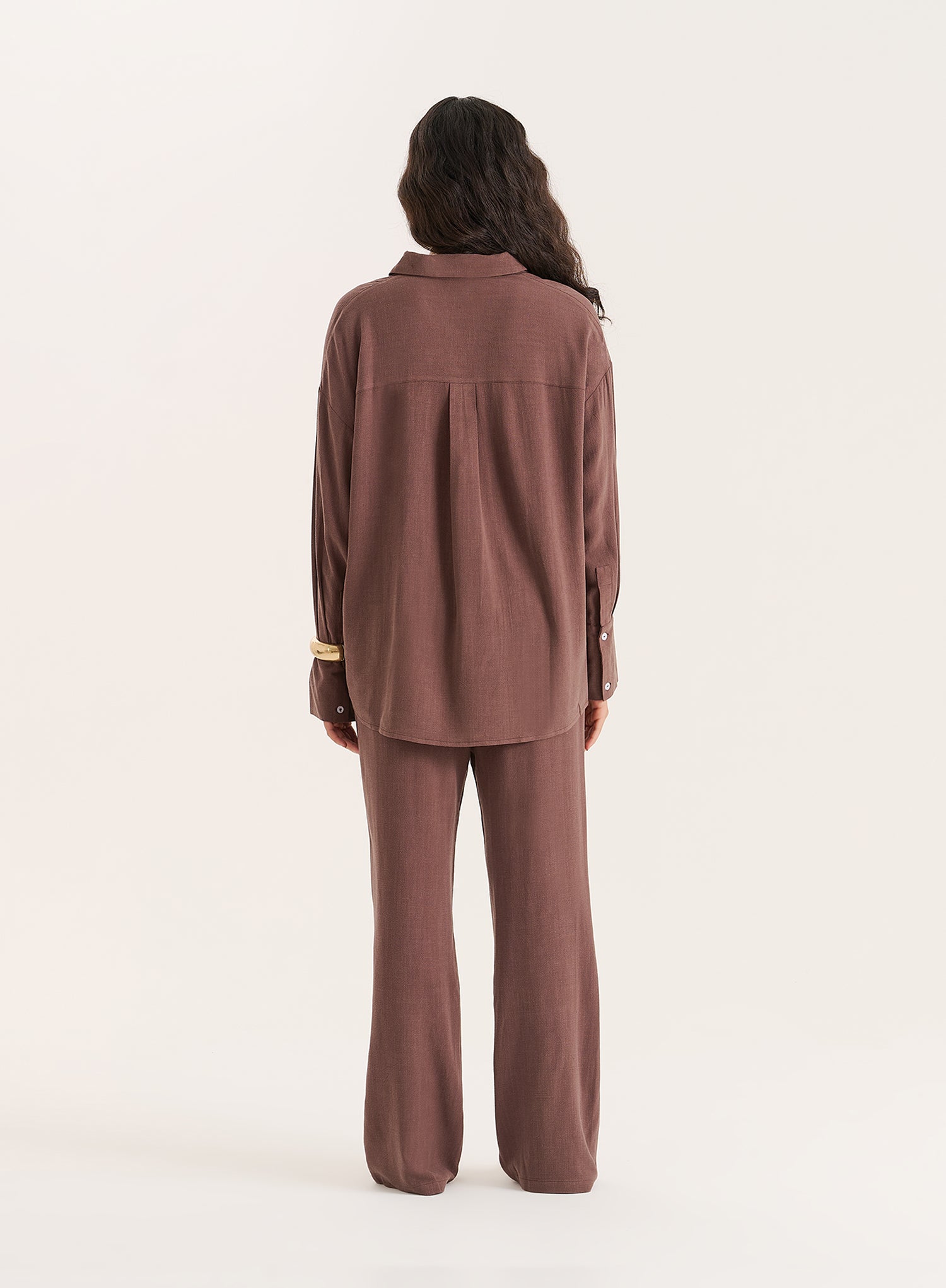 Chocolate Linen Blend Wide Leg Trouser